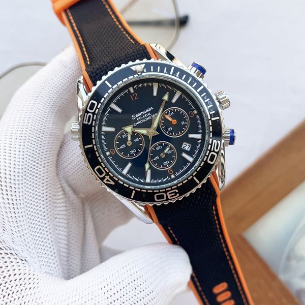 

omeg wrist watches for men 2023 new mens watches all dial work quartz watch luxury brand chronograph clock watch rubber watch band men fashi, Slivery;golden