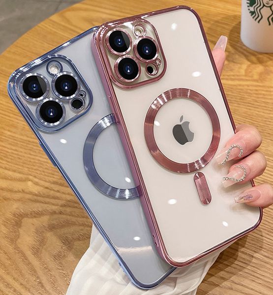 

clear magsafe magnetic cases soft tpu silicone shockproof cover with camera lens film protector for iphone 15 14 13 12 11 pro max samsung s2