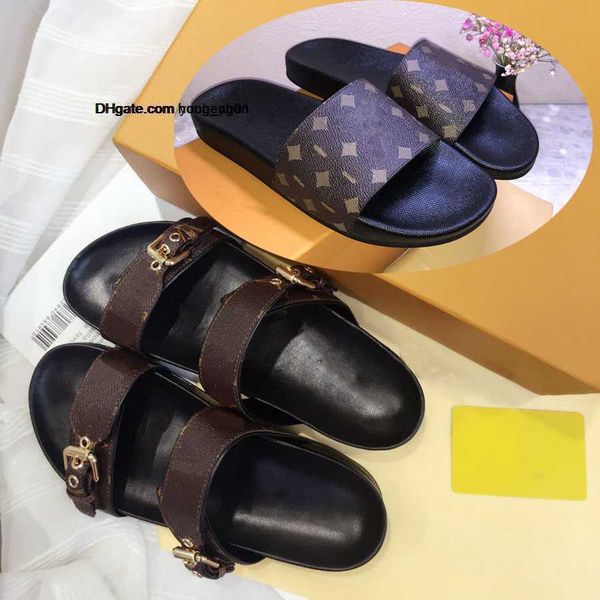 

2022 womens slippers women slides slipper summer sandals mens luxurys designers real leather platform sandal flats fashion old flower, Black
