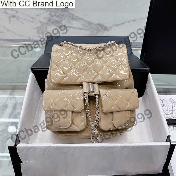 

cc backpack style large capacity flap designer backpack style shiny patent leather diamond quilted luxurys handbags wallets silver hardware