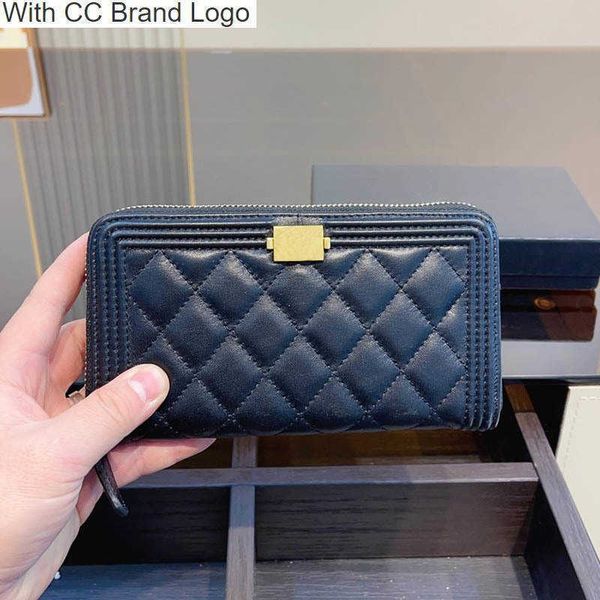 

cc wallets luxurious boy two fabrics material emlem wallet designer bag caviar suede leather quilted clutch hardware mini tote classic zippe, Red;black