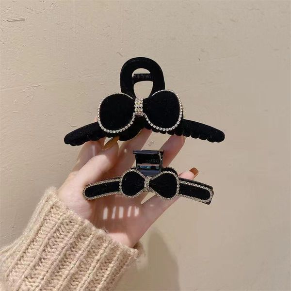

s3457 new fashion women suede bow hair clip black shinny grab clip barrette back head shark hairclip hair accessories, Golden;silver