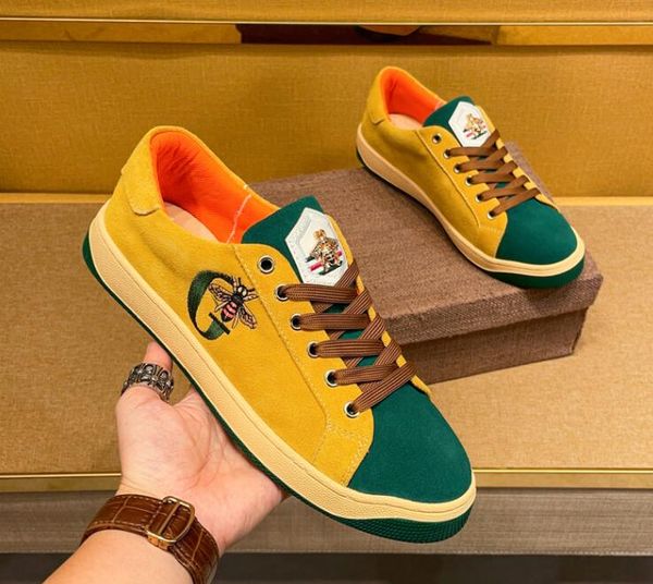 

british designer men suede dress party shoes genuine leather fashion honeybee breathable low casual sneakers round toe business driving walk, Black