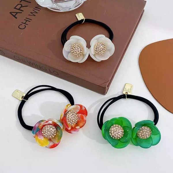 

hair clips barrettes ins selling acetic acid flowers double scrunchie high elastic rubber band threedimensional flowers ponytail hair rope j, Golden;silver
