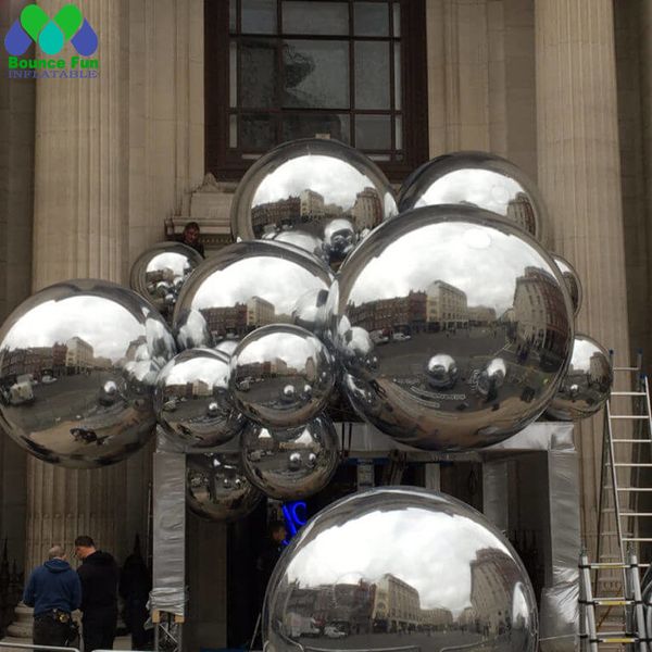 

attractive silver reflective giant inflatable mirror ball decoration outdoor inflatable mirror spheres hanging balloon for party activities