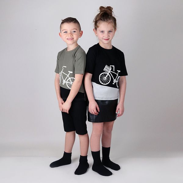 

clothing sets boy and girl bike tee kids t shirt summer short sleeves long clothing children clothes horizontal rib round neck 230222, White