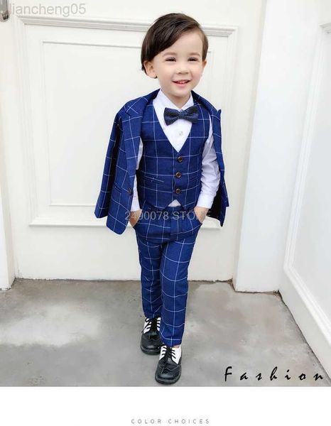 

clothing sets flower boys prom party formal tuxedo boys suit for weddings blazer vest pants children school host dance performance come w022, White