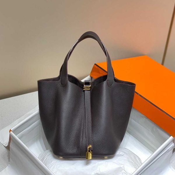 

wholesale designer h ormes totes handbags simple and versatile cow skin litchi grain vegetable basket bucket tote bag women's have logo
