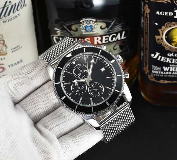 

2023 luxury mens watches six-needle working all dial work quartz watch luxury brand chronograph clock wristwatches steel belt fashion gift b, Slivery;brown