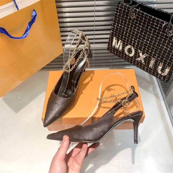 

2023 summer womens slingback pumps archlight cherie womens dress shoes luxurys designers monograms high heels sandal 8cm ankle chain strap s, Black