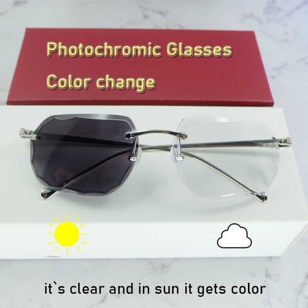 

pchromic lens cut rimless sunglasses driving clear glasses men and women retro shades eyewear new fashion factory sun glasses 70%off, White;black