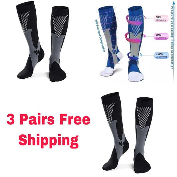 

5pc socks hosiery 3 pairs compression socks wholesale women men knee high sports socks edema diabetes varicose veins running socks z0221, Black;white