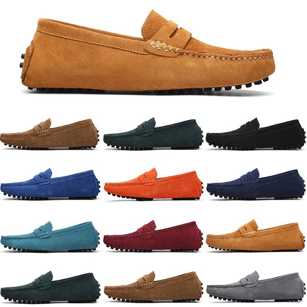 

men casual shoes mens slip on lazy suede leather shoe big size 38-47 mint green, Black