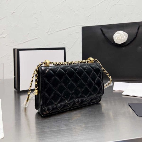 

leisure 2023 new leather double small golden ball rhombus chain bag fashion sheepskin 19woc cross shoulder women's