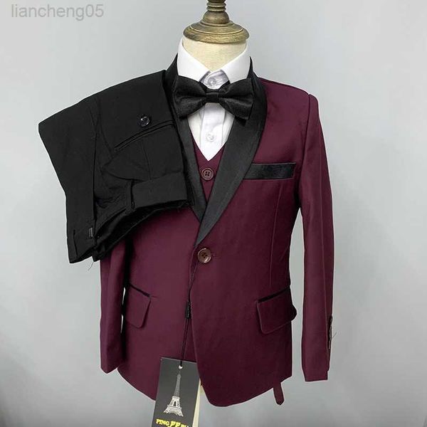 

clothing sets children formal suits set 1-14y flower boys banquet wedding party dress come kids blazer vest pants clothing set w0222, White