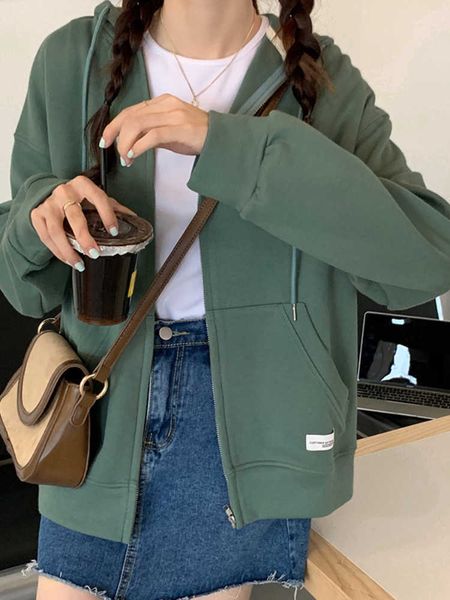 

hooded sweatshirts women's loose casual long sleeve cardigan sweater coat solid color female clothing sailor moon 230222, White;black