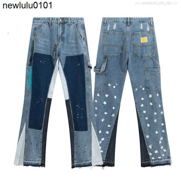 

men's jeans pants fashion gallerses casual dept patchwork women's street splashing washing microhk3r, Blue