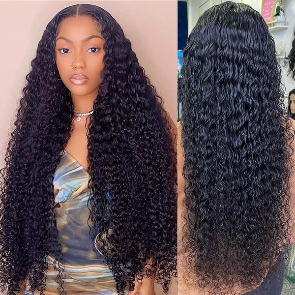 

deep wave frontal wig curly human hair wig brazilian hair wigs for women inch lace frontal hd lace closure wig, Black