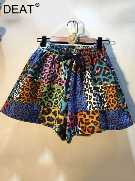 

women's shorts deat fashion beaded drawstring elastic waist leopard casual loose wide leg pants 2023 spring female 11xx0194 230222, White;black