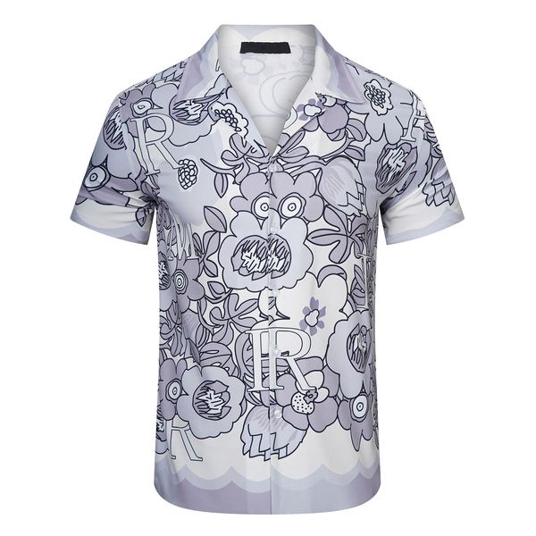 

2023 mens designer shirts luxury brand mens fashion geometric print bowling shirt hawaii floral casual shirts, White;black