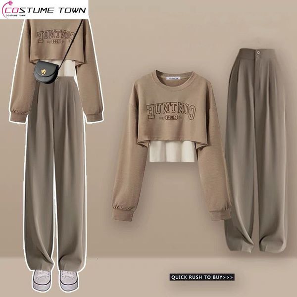 

womens two piece pants spring and autumn korean version loose short age reducing casual elegant twopiece set 230222, White