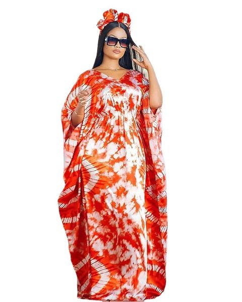 

ethnic clothing purple orange african dresses for women summer half sleeve v neck polyester long dress print s 5xl 230222, Red