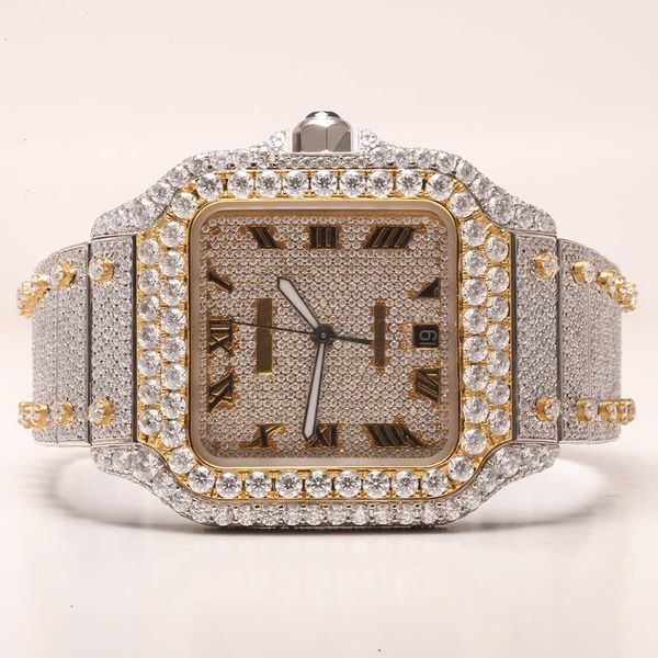 

wristwatches 2023 new arrival brand iced out luxury gold sier original customized hip hop men diam ond diamond wrist watch, Slivery;brown