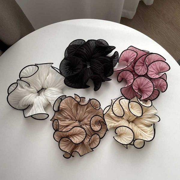 

hair clips barrettes korean fashion simple pleated agaric edge mesh large scrunchies sweet for temperament girls elastic hair rope j230221, Golden;silver