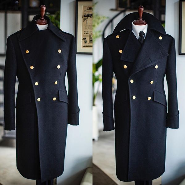 

men's wool blends men long coat overcoat black double breasted woolen blend gentlemen blazer winter warm business causal daily tailored