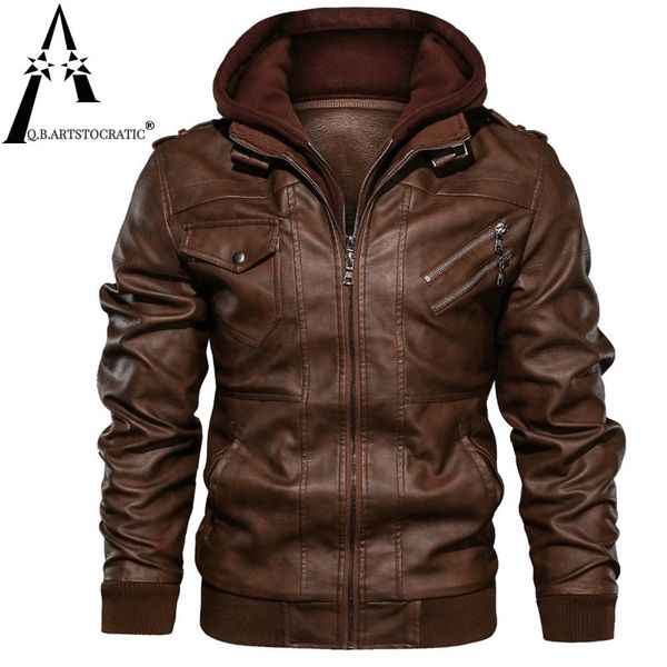 

men's jackets autumn winter men's leather motorcycle jacket pu vintage hooded outwear warm baseball streetwear jacket euro size ma, Black;brown