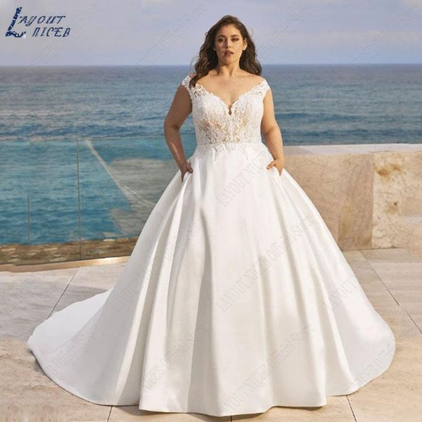

party dresses layout niceb plus size wedding with pocket appliques lace off shoulder beach bridal gown for women robe 230221, White;black