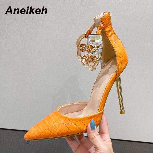 

sandals aneikeh femmes chaussures pumps high heels crystal fashion women's shoes pointed toe retro metal decoratio wedding new 2023 j23, Black