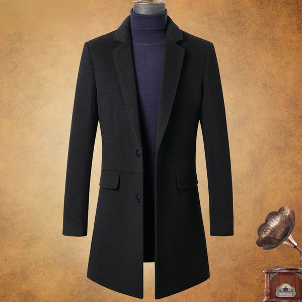 

men's wool blends 100 elegant winter man coat en jacket thicken long trench for men clothing casaco masculino inverno 230222, Black