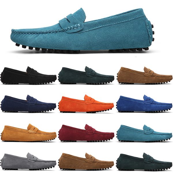 

men casual shoes mens slip on lazy suede leather shoe big size 38-47 blue, Black