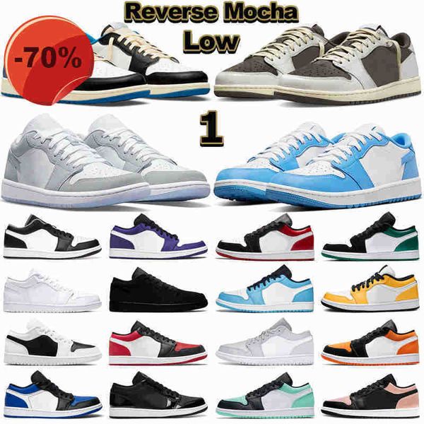 

sandals 1 low og basketball shoes for men women reverse mocha unc wolf grey shadow bred toe pine green white camo mens trainers outdoor, Black