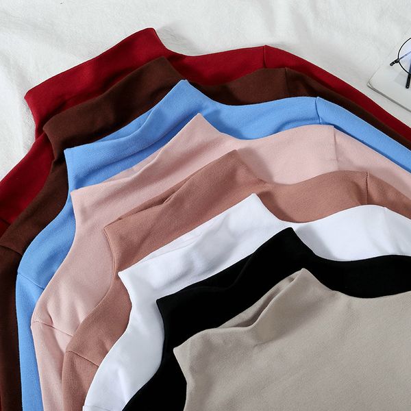 

women's tshirt long sleeve women underwear basic turtleneck s lady causal base solid tee tshirt undershirt black white 230222