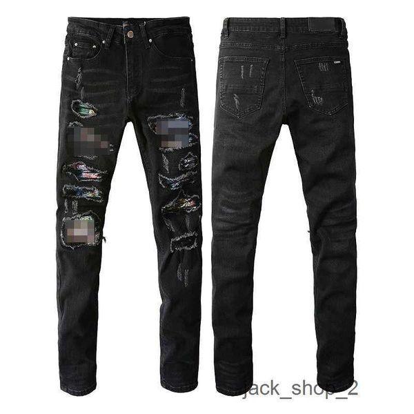

6gd2 designer print pattern pencil pants mens jeans am black straight trousers streetwear striped patch hole cargo jean for men relaxed stre, Blue