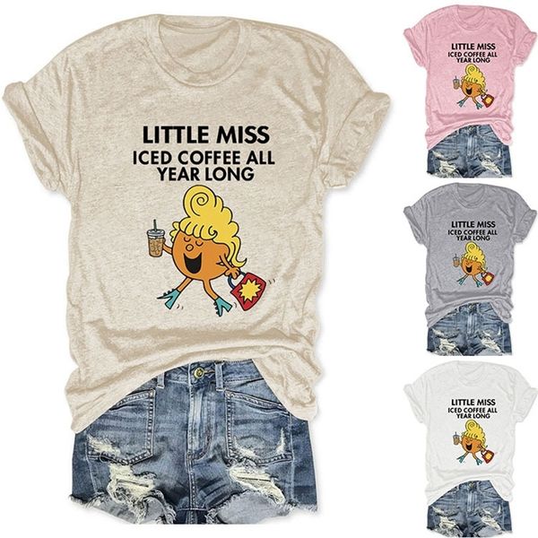 

women's tshirt summer women's little miss iced coffee letter printing fashion shortsleeved casual retro round neck tshirt 230222, White