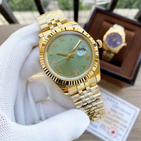 

pure stainless steel mens watch 31mm 36mm 41mm lucky green dial watches mechanical movement automatic wristwatch casual business wristwatche, Slivery;brown