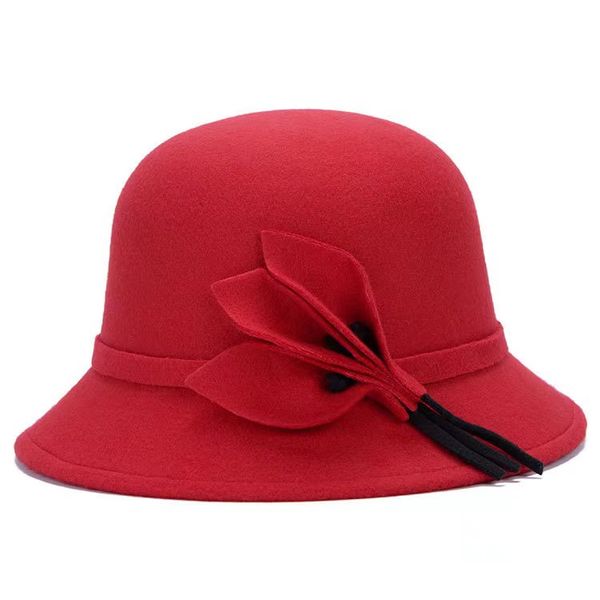 

beanie/skull caps designer english style hat wool felt fashion flower small brim hat, Blue;gray