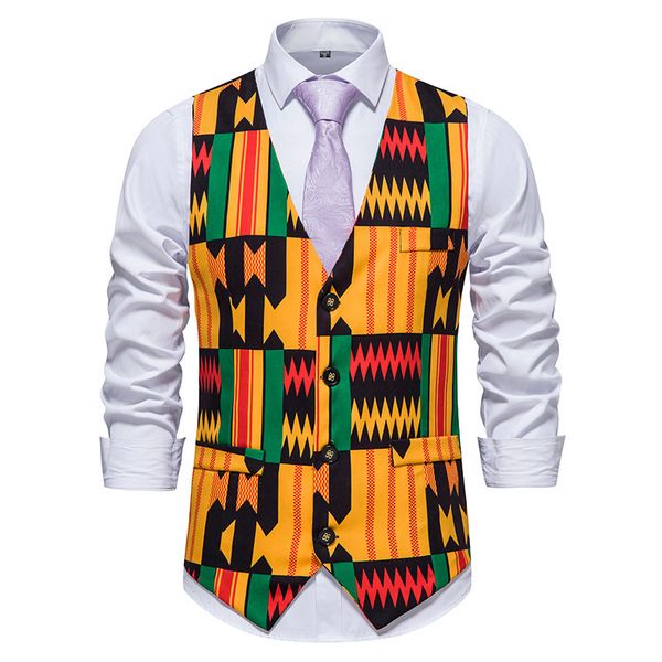 

men's vests parklees african style vest africa print formal business casual slim for prom wedding party waistcoat 230222, Black;white