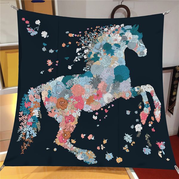 

women's shawls 2023 french scarf horse animal printing female temperament twill silk satin scarf large square scarf shawl pashmina beac, Blue;gray