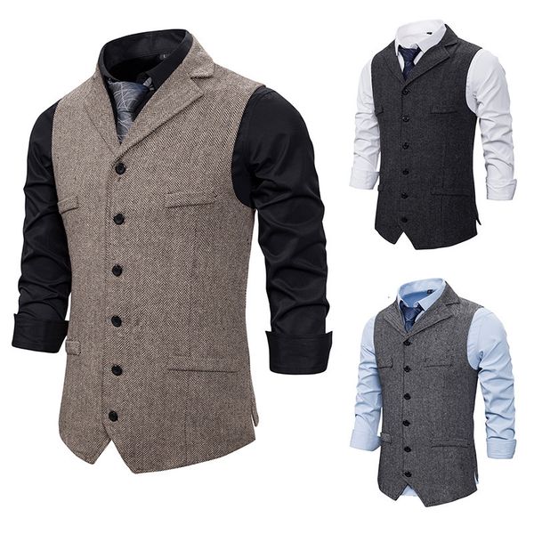 

men's vests autumn business clothing male lapel casual men suit with pockets outerwear chaleco hombre 230222, Black;white