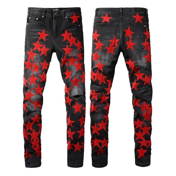 

ripped jeans miri jeans men's designer knee skinny straight size 28-40 motorcycle trendy long hole high street denim kcwl, Blue