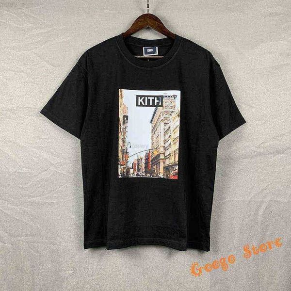 

new york street view printing kith vintage t-shirt men women style tee casual short sleeve c1harbzy, Black;white