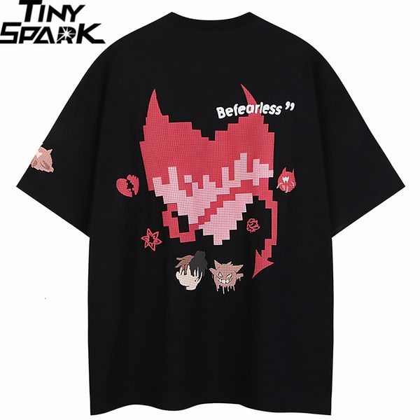 

men s t shirts men streetwear tshirt loose devil horn heart graphic t shirt cotton 2023 harajuku t shirt oversized hip hop tees vintage 230, White;black