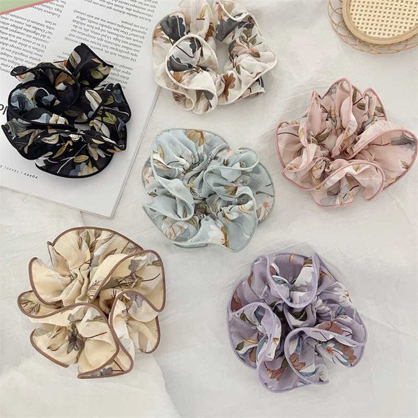 

hair clips barrettes new korean advanced sense chiffon flower edge sealing elastic hair scrunchies fold cloth art for sweet girls hair acces, Golden;silver