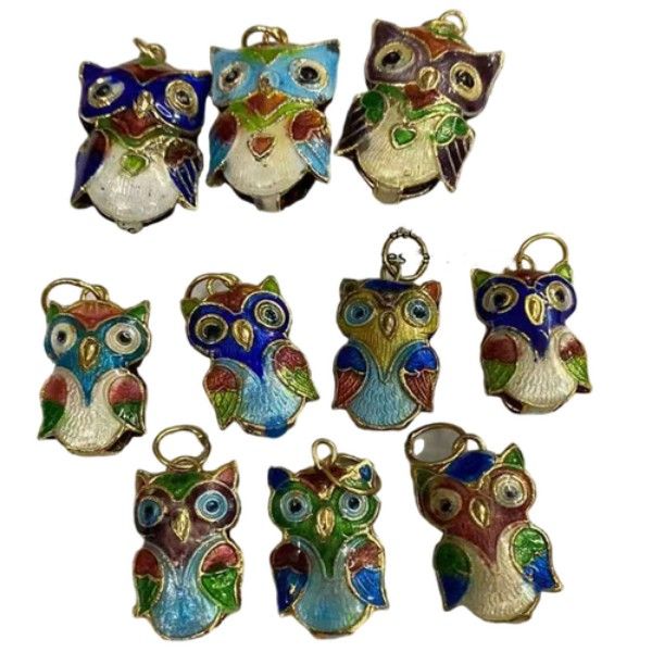 

10pcs diy colorful handmade owl charms pendant chinese traditional cloisonne enamel cute charms for necklace earrings jewelry making, Bronze;silver