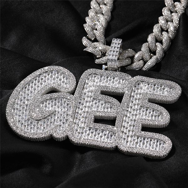 

diy custom name bling baguettes big letters pendant with 3mm 24inch rope chain bling zirconia men hip hop jewelry, Silver