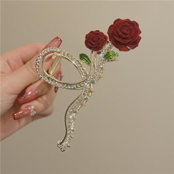 

s3459 fashion jewelry rhinestone faux pearl rose hairpin for women back head shark big hair clip headwear hair accessories, Golden;silver